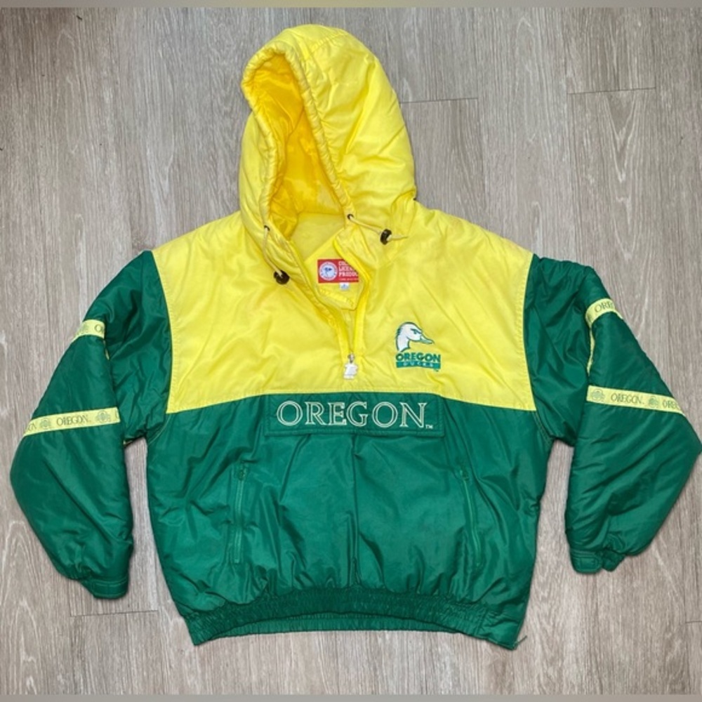 Vintage Oregon Ducks Football NCAA 1/4 Zip Puffer Pullover Jacket Men's Size XL